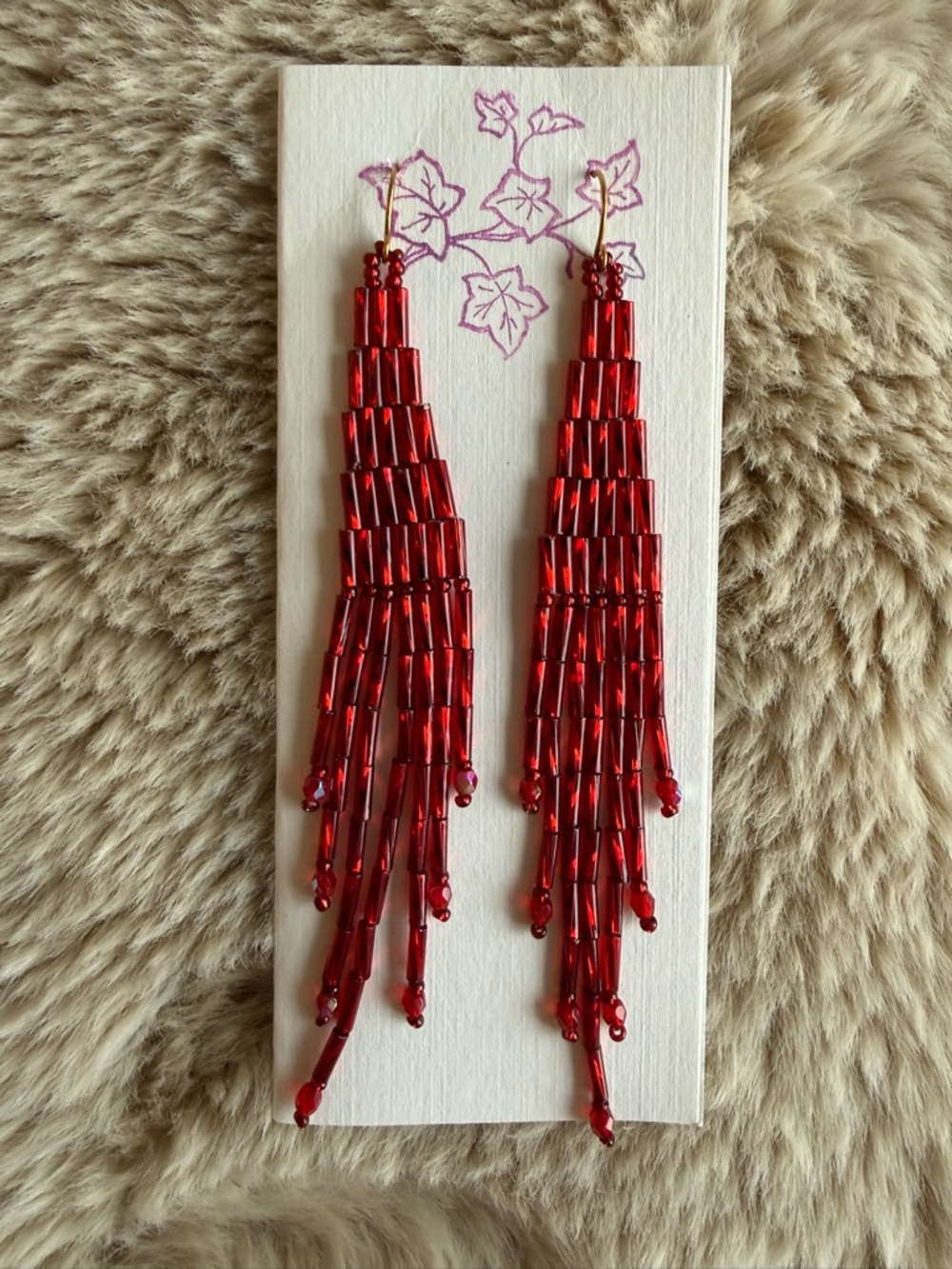 Red Beaded Fringe Earrings